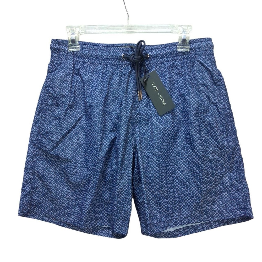 Slate & Stone Mens Navy Paisley Swim Trunks G3SWM7102-4 Medium